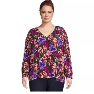 Terra & Sky Women's Plus Size 0X (14W ) Print Henley Top with Long Sleeves NWT